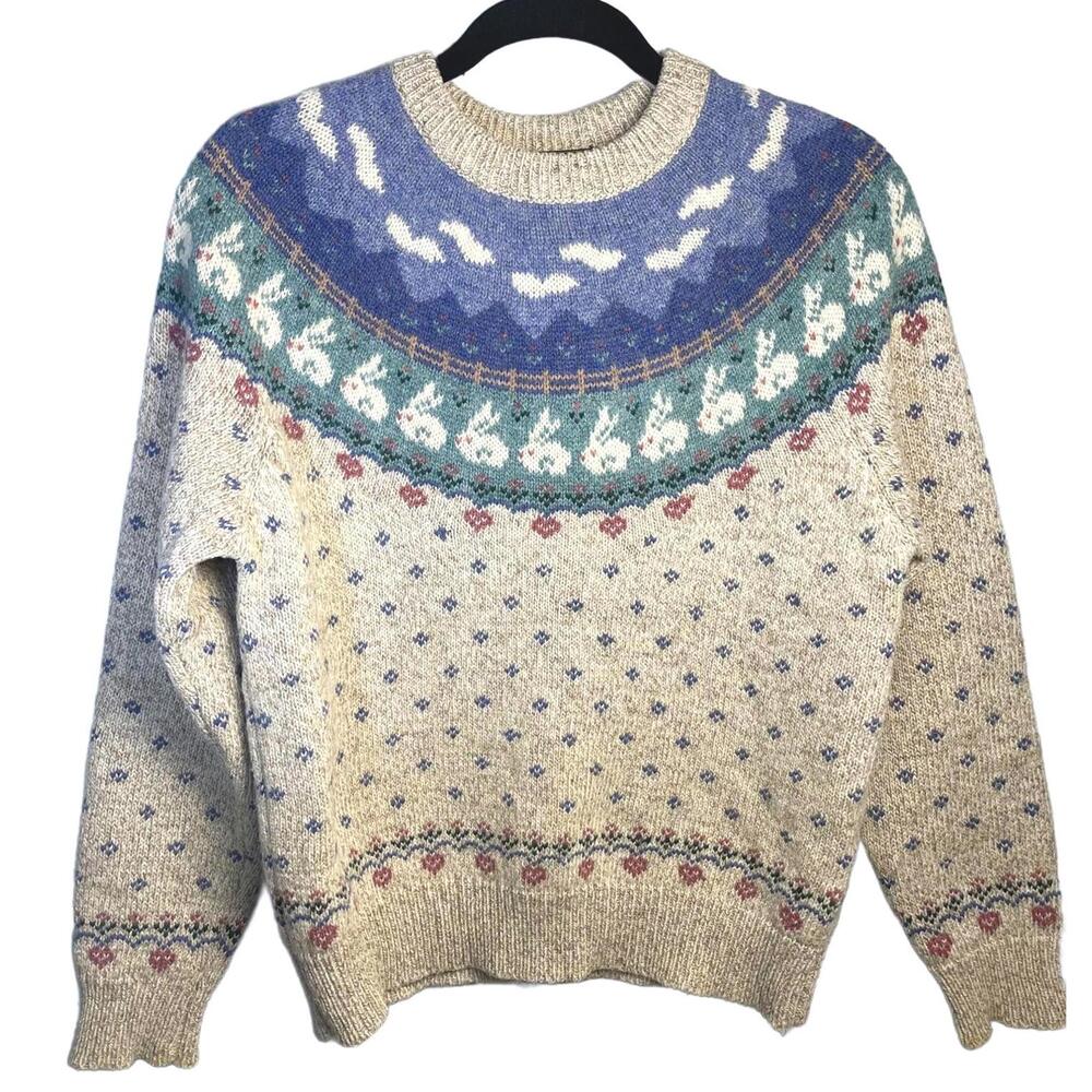 Vintage Eddie Bauer Wool Blend Bunnies Crew Neck Sweater Size M